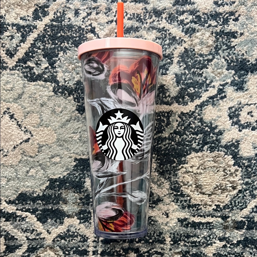 Starbucks Multicolor Floral Tumbler with Orange Straw